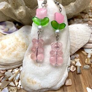 Beaded Tulip Gummy Bear Earrings